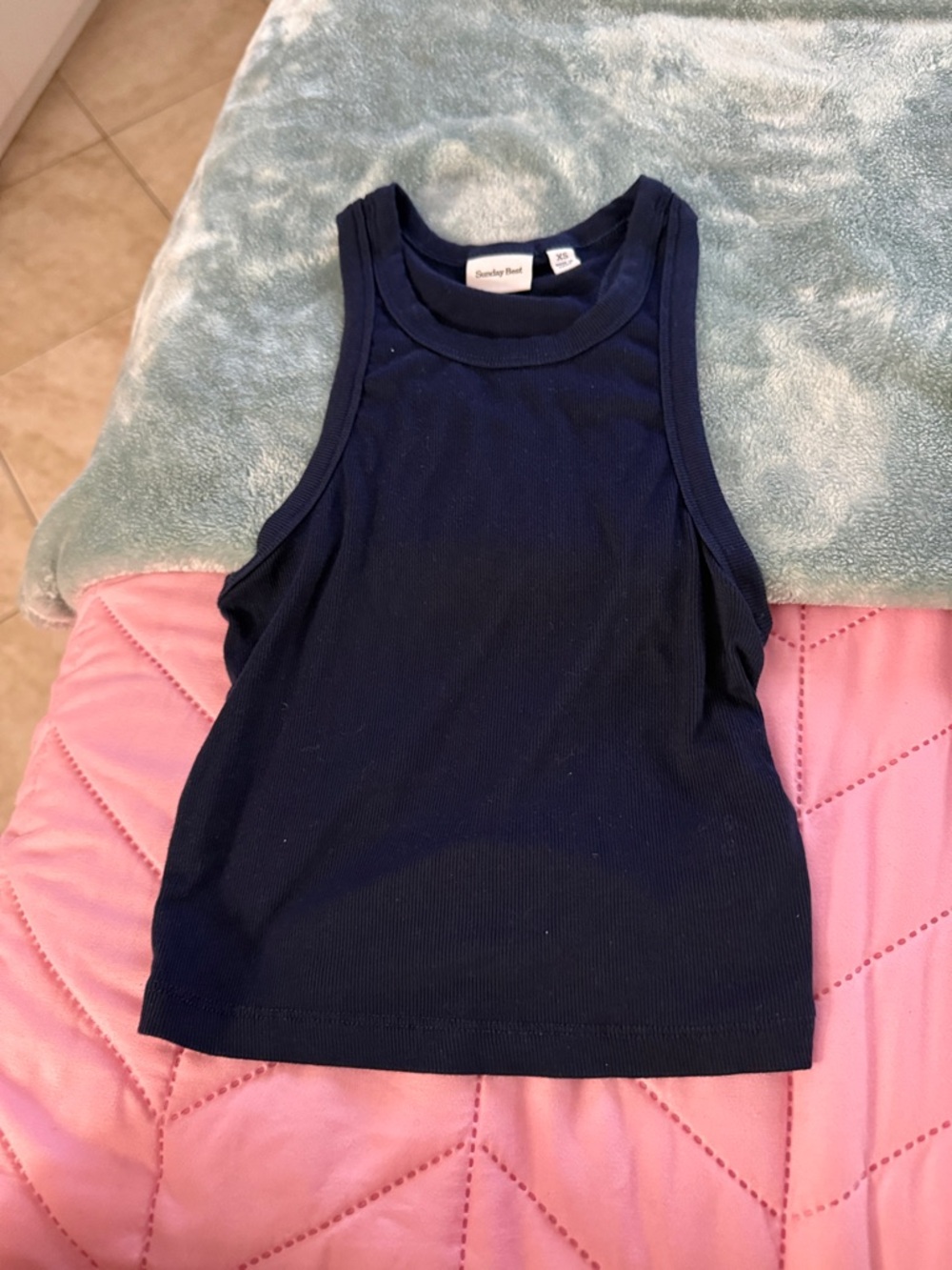 Sunday Best Navy Ribbed Crop Tank Top
